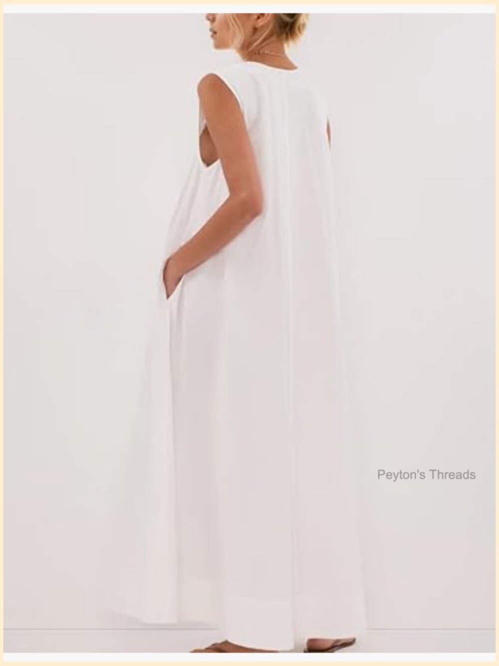 Sleeveless Scoop Neck Maxi Dress Ruched Wide Shoulder Beach Vacation - Picture 4 of 7